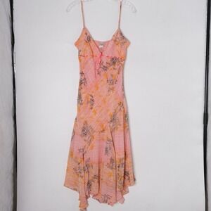Vtg 90s Alexia Whimsigoth Pink Floral Print Spaghetti Strap Midi Dress S